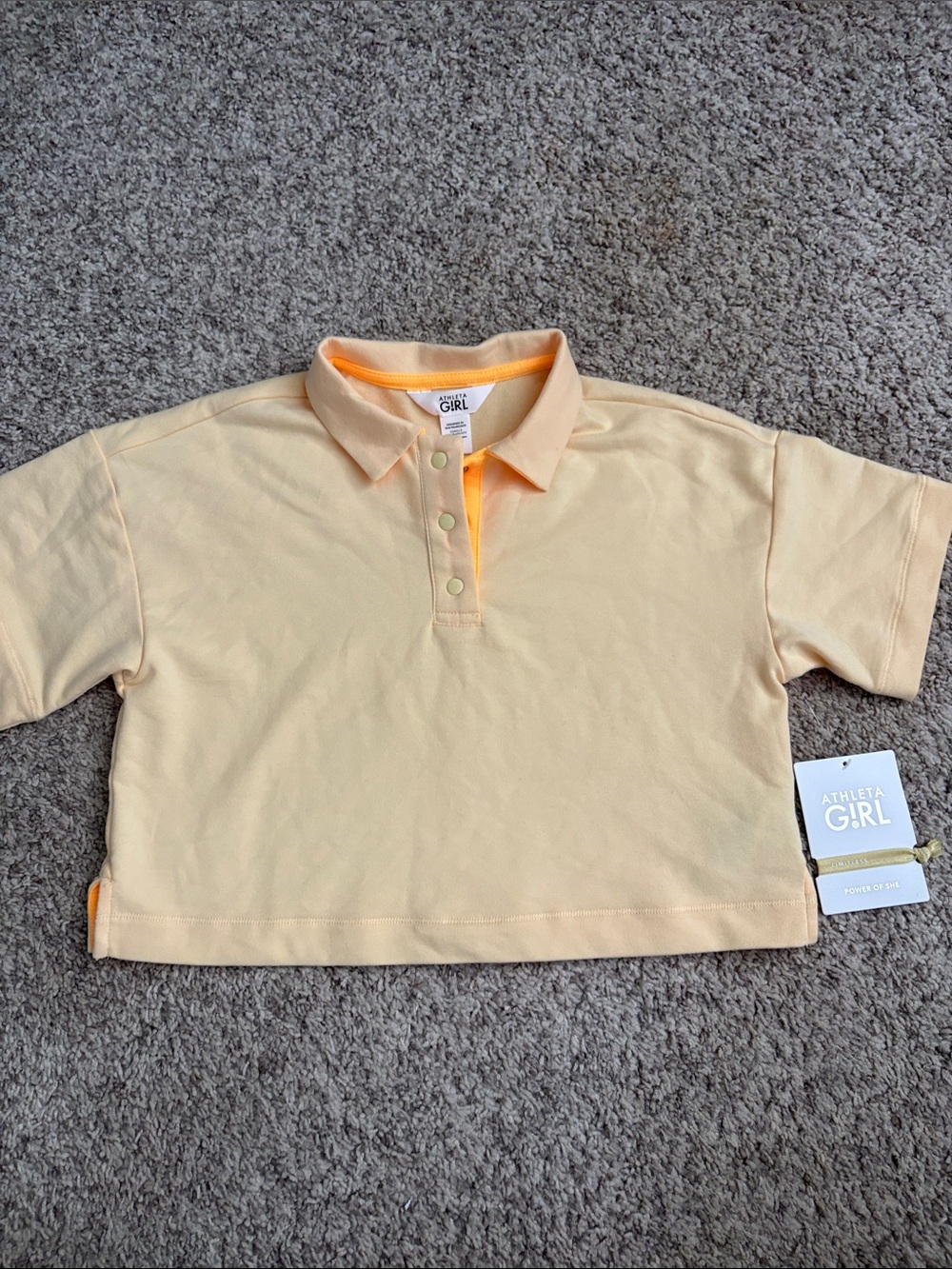 Athleta Girl Peach Cropped Polo with Orange Trim